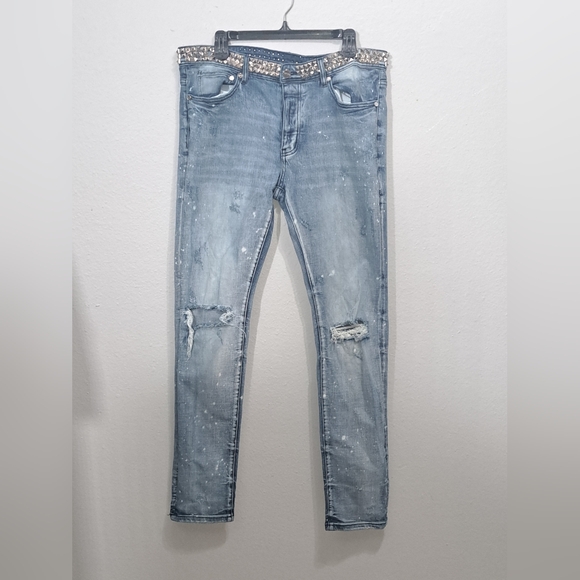 GFTD Los Angeles Distress Rip Studded Waist, Men's Jeans Size 36. - Picture 9 of 16